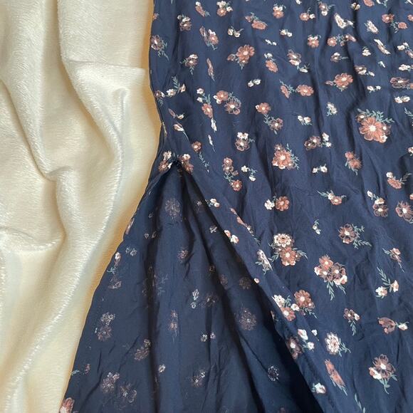 ADRIANO GOLDSCHIMIED Floral Midi Dress Navy Blue Extra Small XS Cross Back - Picture 2 of 5